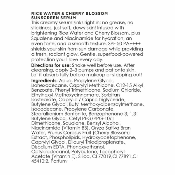 Rice Water & Cherry Blossom Sunscreen Serum details